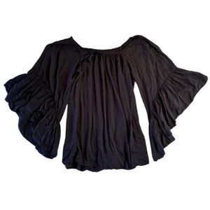 Indah Clothing Off The Shoulder Butterfly Sleeve Black Mini Dress